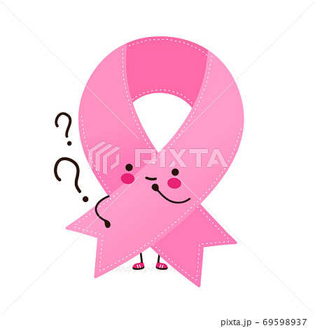 Cute pink ribbon character with question mark 69598937