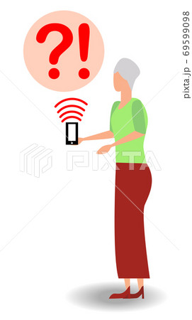 Elderly woman and smartphone, misunderstanding, the concept of the complexity of new technologies for the elderly Elderly woman and smartphone, misunderstanding, the concept of the complexity of new technologies for the elderly 69599098