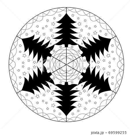 Christmas tree ornament with decorative items, Black and white. Zentangle patters. The design, textiles, posters, coloring book 69599255