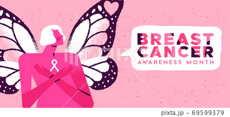 Breast cancer month card butterfly wing woman 69599379