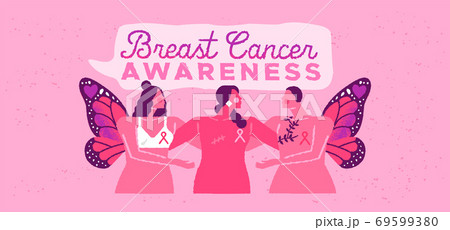 Breast cancer month card butterfly woman friends 69599380