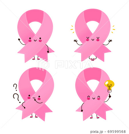 Cute happy pink ribbon character set collectionのイラスト素材 [69599568] - PIXTA