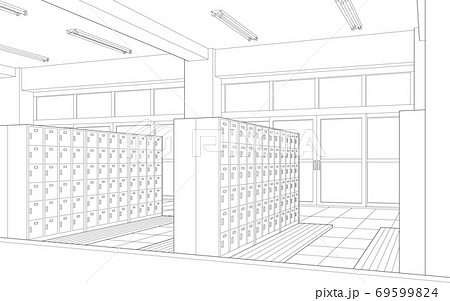 昇降口 学校 漫画風背景素材のイラスト素材