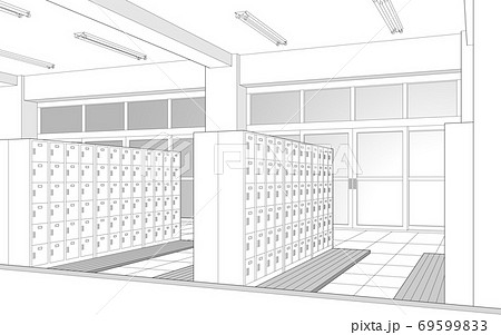 昇降口 学校 漫画風背景素材のイラスト素材