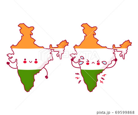 Cute happy and sad funny India map and flag 69599868
