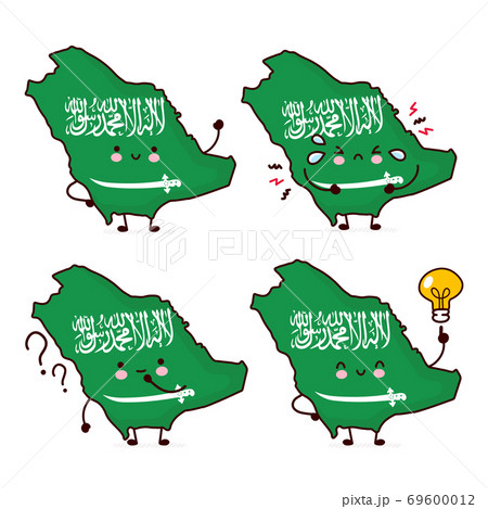 Cute happy funny Saudi Arabia map and flag  69600012