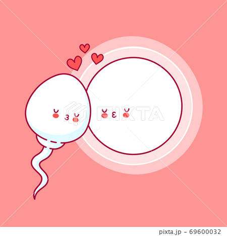 Cute happy funny sperm cell kiss ovum 69600032