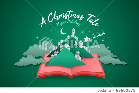 Christmas tale book with winter village landscape Christmas tale book with winter village landscape 69600579