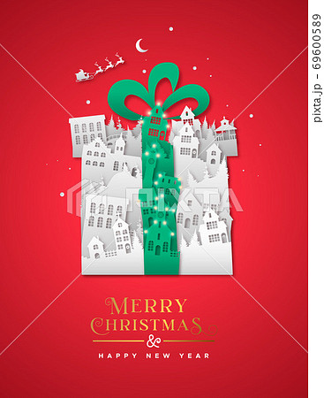Christmas New Year paper cut gift winter city 69600589