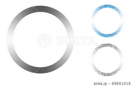 Halftone round as icon or background. Black abstract vector circle frame with dots as logo or emblem. 69601018
