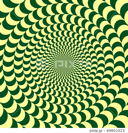 Optical illusion effect with green and yellow circles. 69601023