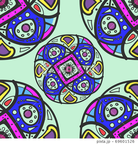 Colorful ethnic ornament. Kaleidoscope pattern. Circles with intricate patterns, bright and beautiful. Eastern motive. 69601526