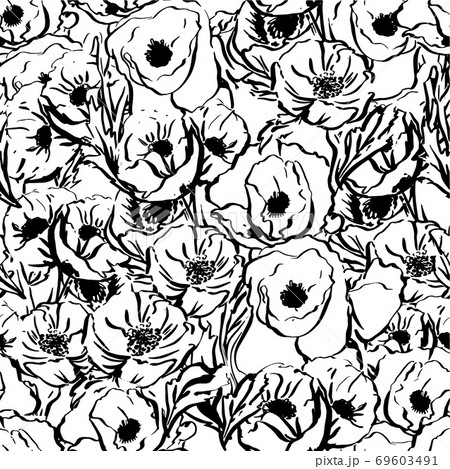 Seamless Botanical flower bouquet drawn by hand. Ink drawing 69603491