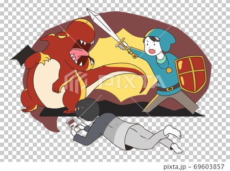スマホゲームで遊ぶ男性　後ろ姿　RPG系 69603857