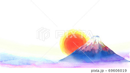 水彩で手描きした富士山と日の出の背景イラスト 69606019