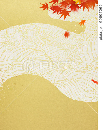 秋の紅葉と川を表現した和風背景 複数のバリエーションがありますのイラスト素材