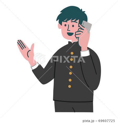 学ラン 学生 男性 携帯電話 スマホ 提案のイラスト素材