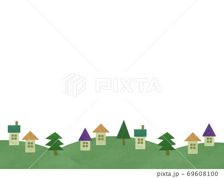 木に囲まれた住宅街のイラスト素材