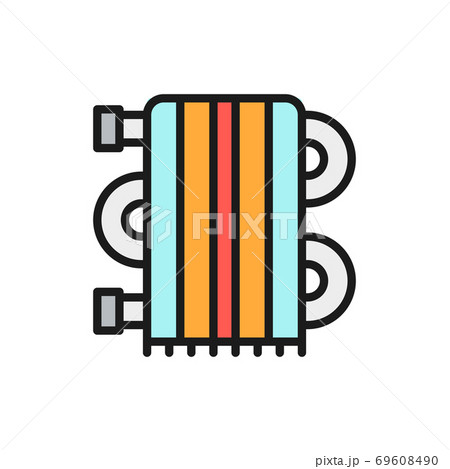 Heating radiator, heater flat color line icon. Heating radiator, heater flat color line icon. 69608490