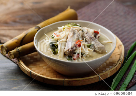 Local Thai food, Fermented bamboo shoot spicy soup with pork Local Thai food, Fermented bamboo shoot spicy soup with pork 69609684