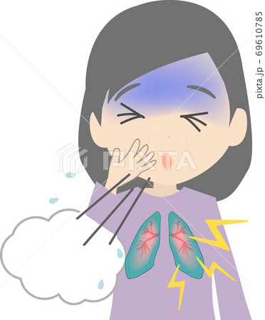 咳をして肺に負担がかかる老人のイラストのイラスト素材