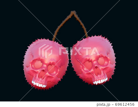 Cherry skulls. Deadly poisonous berry. Head of skeleton, 3d render Cherry skulls. Deadly poisonous berry. Head of skeleton, 3d render 69612456