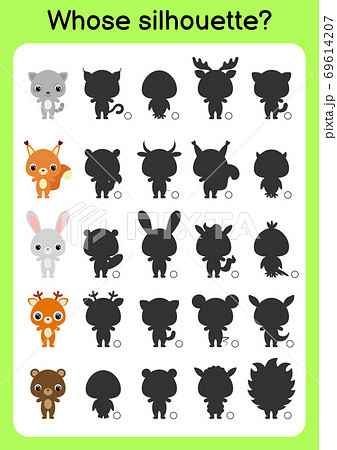 Game template find correct shadow. Matching game for children. Educational activity page for preschool years kids and toddlers. Set of cartoon animals. Colorful vector stock illustration. Game template find correct shadow. Matching game for children. Educational activity page for preschool years kids and toddlers. Set of cartoon animals. Colorful vector stock illustration. 69614207