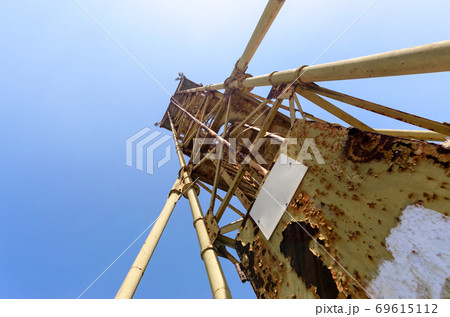 old high metal tower building with stairs bottom view old high metal tower building with stairs bottom view 69615112