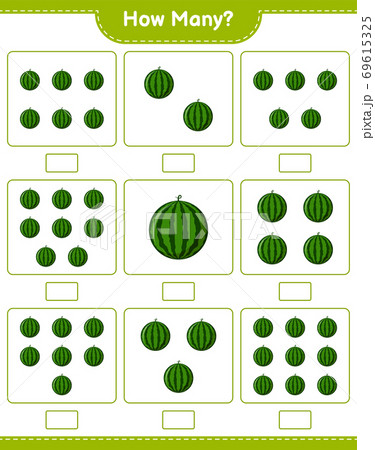 Counting game, how many Watermelon. Educational children game, printable worksheet, vector illustration 69615325