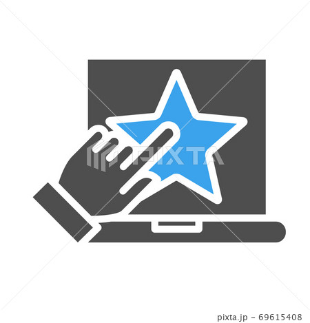 Laptop with star and hand cursor colored icon. Customer satisfaction, positive feedback symbol Laptop with star and hand cursor colored icon. Customer satisfaction, positive feedback symbol 69615408
