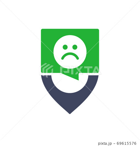 Location mark with sad face colored icon. Customer unsatisfaction, dislike, rating, negative feedback symbol Location mark with sad face colored icon. Customer unsatisfaction, dislike, rating, negative feedback symbol 69615576