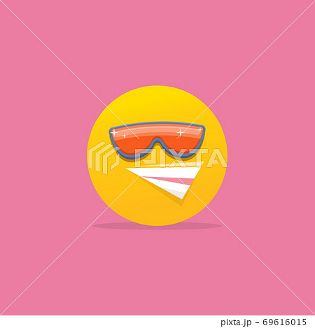 Smiling face with sunglasses emoji isolated on pink background. Smile icon or label. Social media sign 69616015