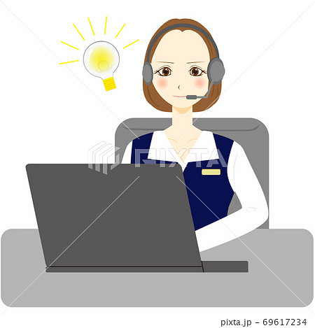 コールセンター オペレーター 女性 閃くのイラスト素材