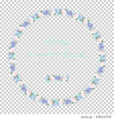 Floral seamless brush and round wreath with softness roses and blue flowers 69620700