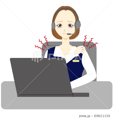 コールセンター オペレーター 女性 肩こりのイラスト素材