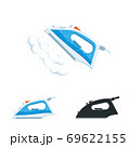 Clothes Iron with steam. Ironing room sign, flatiron vector illustration. 69622155