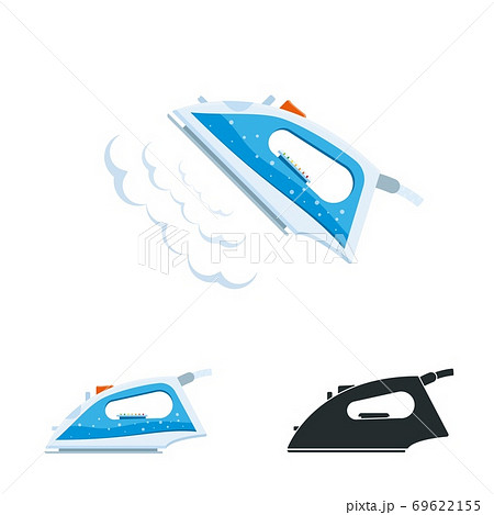 Clothes Iron with steam. Ironing room sign, flatiron vector illustration. 69622155