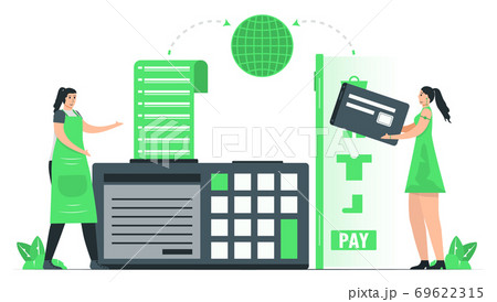 For purchase something, people use credit card to pay money around the world. Payment with internet banking. Minimal green monochromatic color design in e-payment concept. 69622315