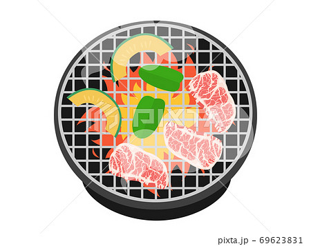 七輪で焼く肉のイラストのイラスト素材 七輪で焼く肉のイラストのイラスト素材