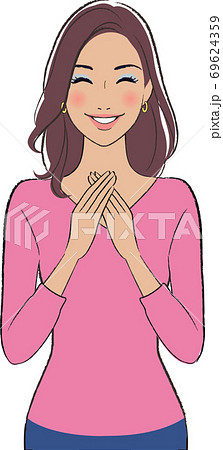 ホッとする 安心する笑顔の女性のイラストのイラスト素材
