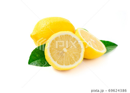 Fresh lemon with leaf isolated on white background, Fresh lemon with leaf isolated on white background, 69624386