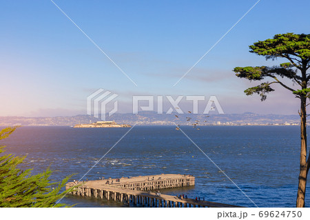 View of Alcatraz Island in San Francisco, USA. (once a federal prison now a museum) 69624750