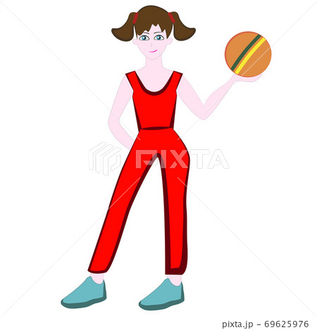 A young sports girl holds a ball in her hand. - Stock Illustration  [69625976] - PIXTA