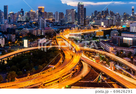 Bangkok downtown highway at sunset 69626291