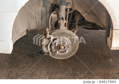 Disc brake of car, close-up of the front brake pads. Disc brake of car, close-up of the front brake pads. 69627904