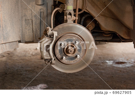 Disc brake of car, close-up of the front brake pads. Disc brake of car, close-up of the front brake pads. 69627905