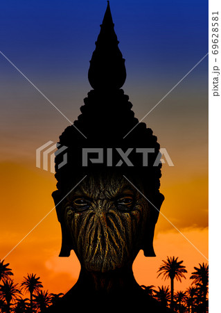 The spooky fantasy face with helmet.  69628581