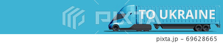 TO UKRAINE text on the side of the blue trailer truck. 3d rendering 69628665