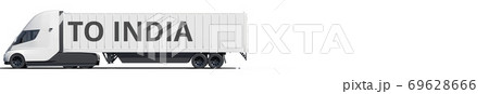 TO INDIA text on the modern electric white truck, 3d rendering 69628666