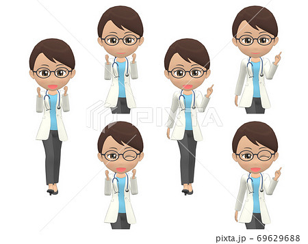 歩く ポーズa 黒人 女性 医者 ポニーテール 正面のイラスト素材